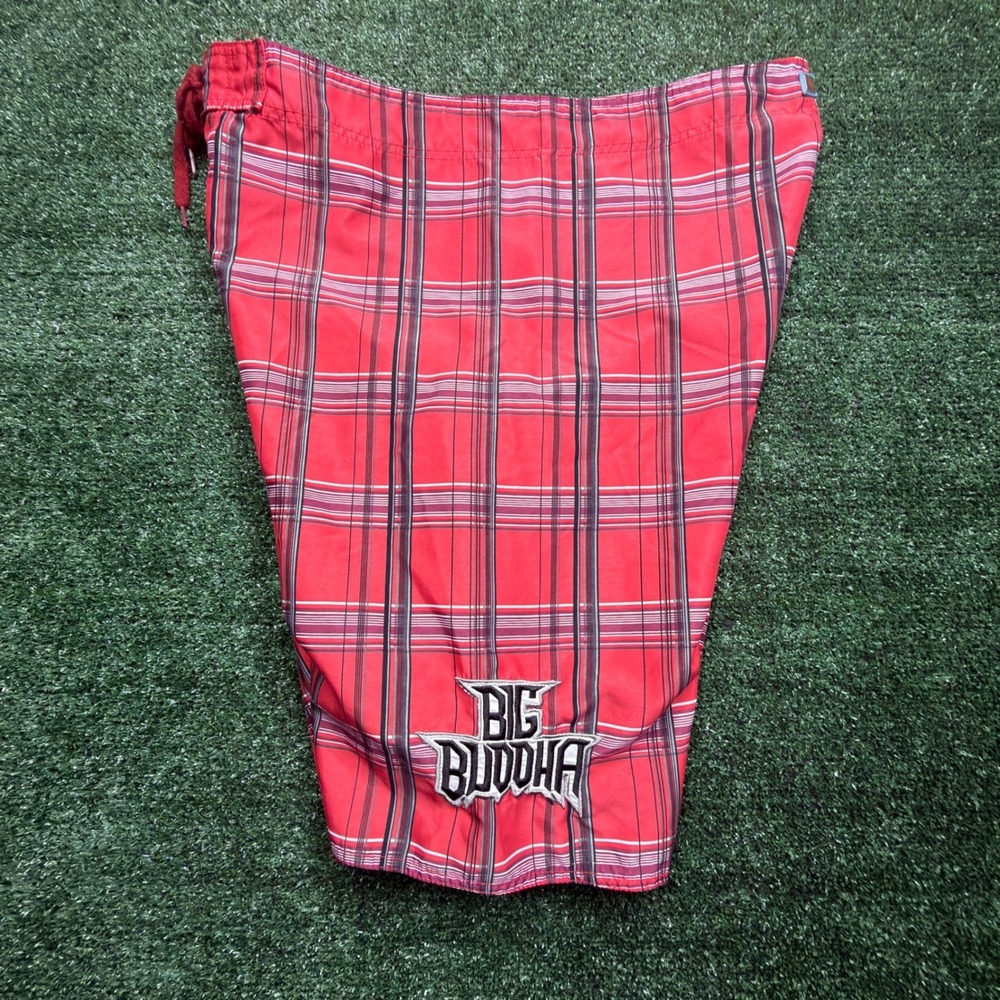 Vintage Y2K SURF Big Buddha Red Plaid Board Shorts Mens 40 Swim Trunks Cargo